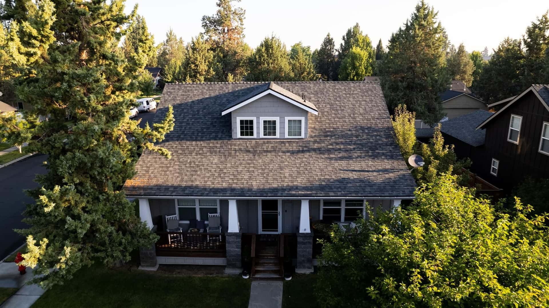 Aerial view of a Greenlee roof in Bend, Oregon