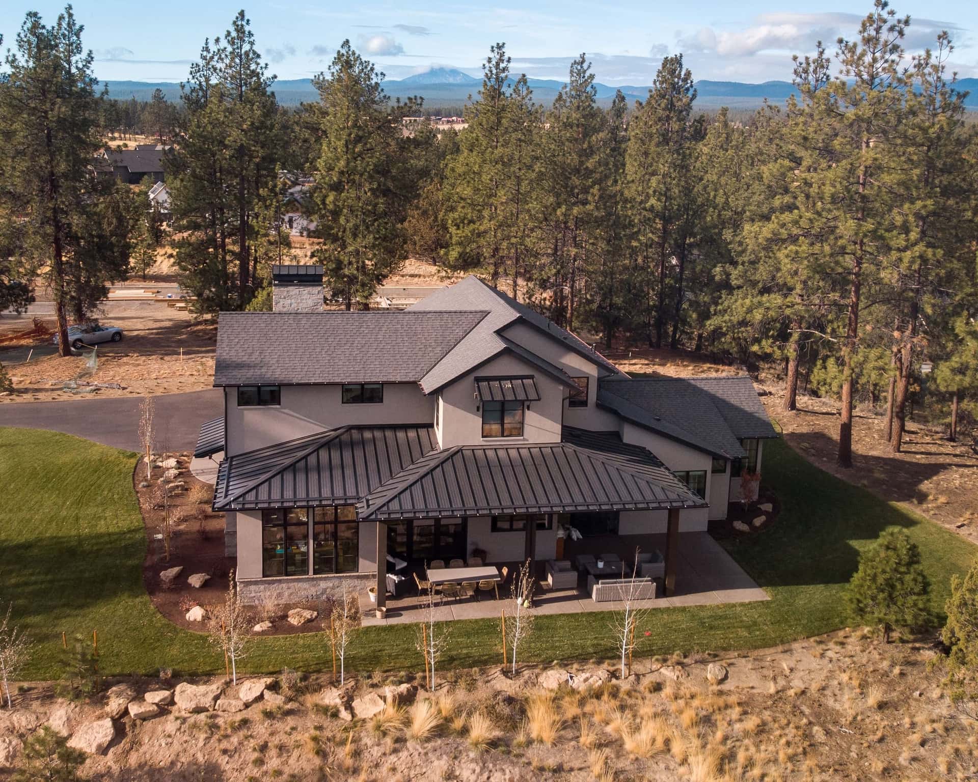 Aerial view of a roof in Central Oregon