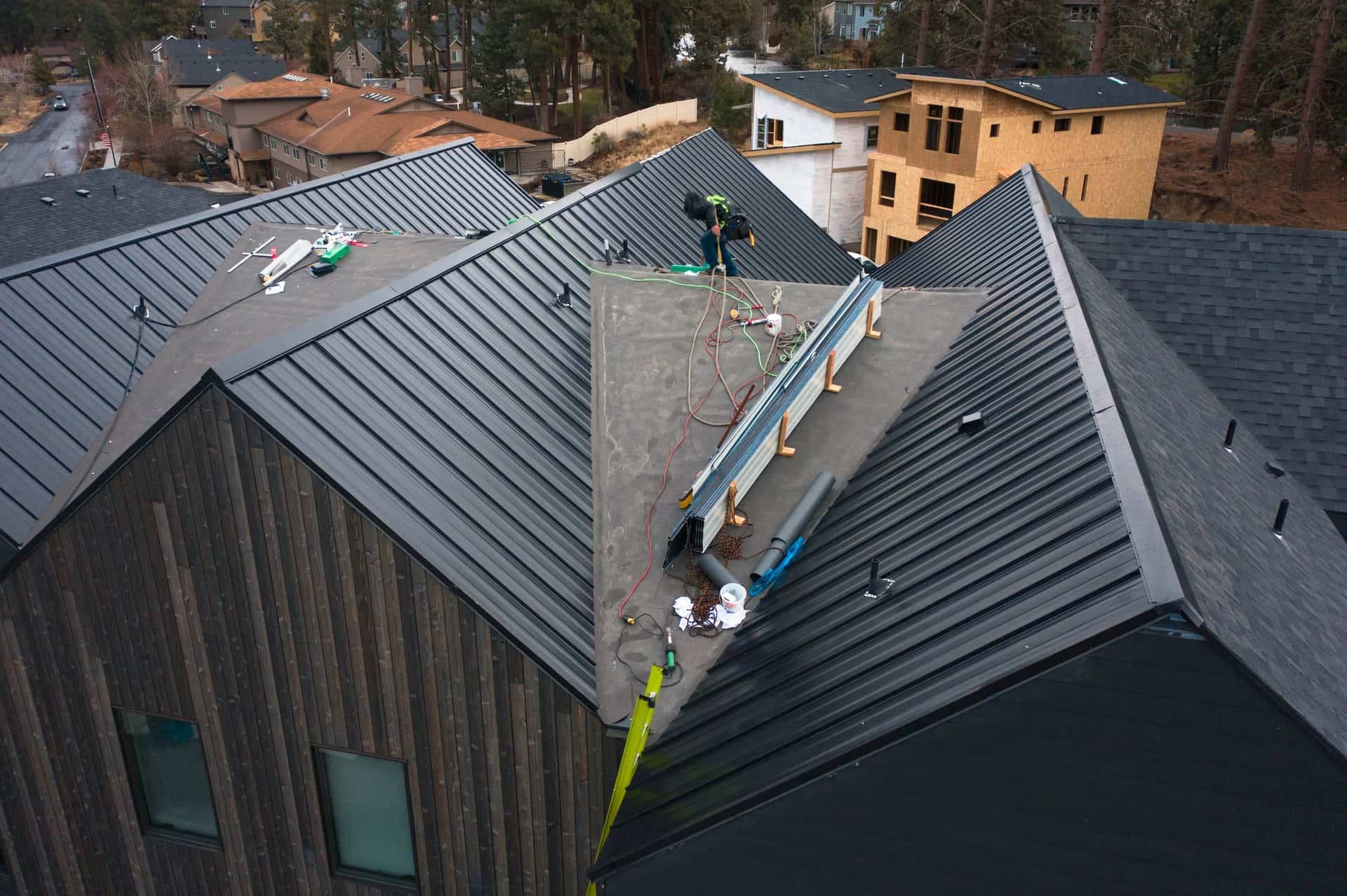 Aerial view of a Greenlee roof in Central Oregon